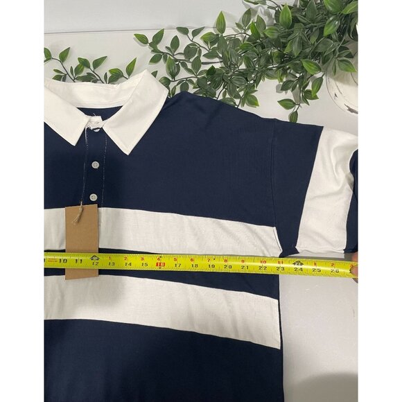 Thread & Supply Navy & Cream Striped Collared Long-Sleeve Polo Shirt X-Large - Picture 10 of 12